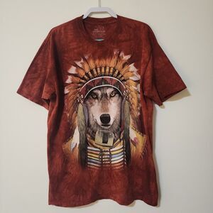 Vincent Hie The Mountain Wolf Spirit Chief T-Shirt XL Rust Tie Dye Short Sleeve
